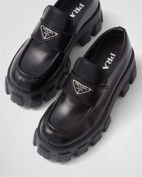 lug sole prada|Black Brushed Leather Monolith Loafers .